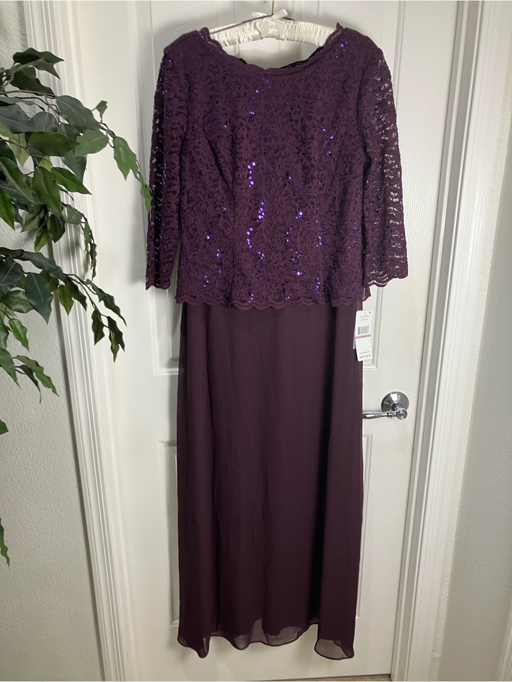 ALEX EVENINGS Juliet Sequin Lace & Chiffon Gown, 12, Plum